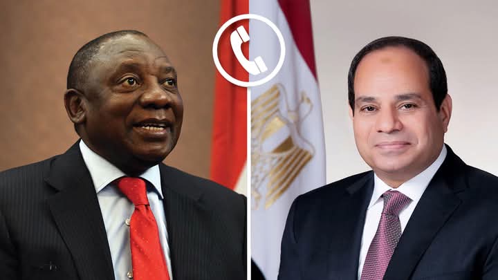 تلقى الرئيس السيسي، اليوم، اتصالًا هاتفيًا من الرئيس سيريل رامافوزا، رئيس جنوب أفريقيا.