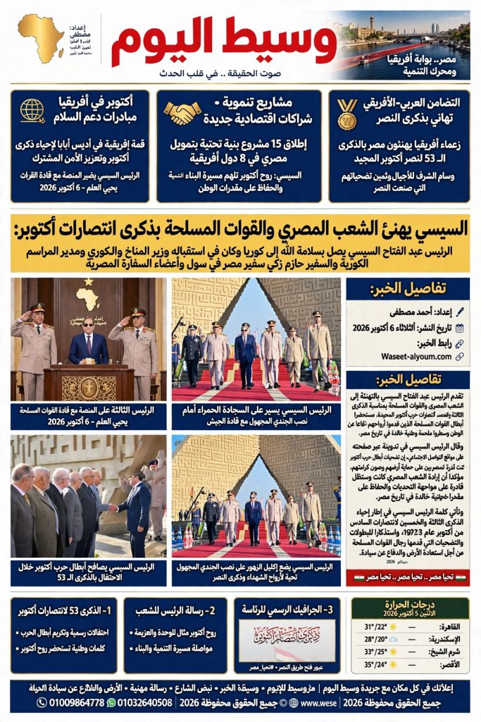 السيسي يهنئ الشعب المصري والقوات المسلحة بذكرى انتصارات أكتوبر: روح النصر مصدر إلهام لمواصلة البناء والتنمية